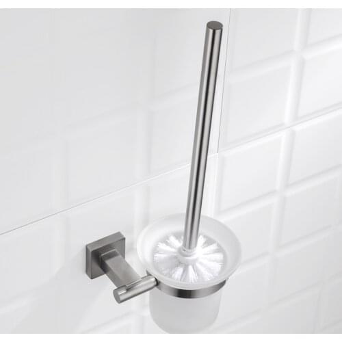 Household Wall Mounted 304 Stainless Steel Brushed Toilet Brush Holder with Glass Cup Bathroom Accessories