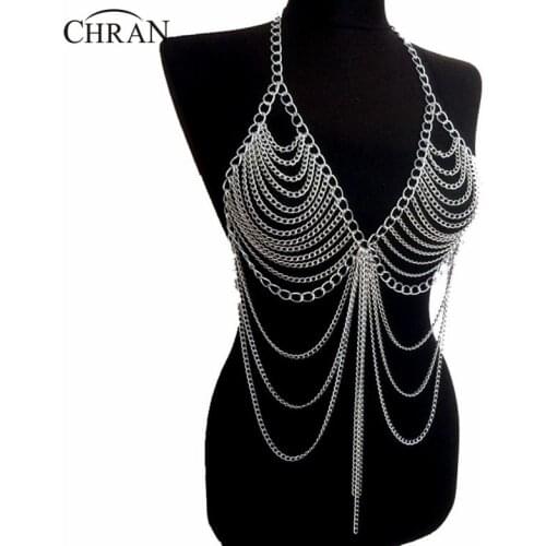 Chran New Fashion Beach Chain Necklaces Alloy Chain Bra Long Necklaces & Pendants For Women Sexy Statement Body Jewelry BC0395