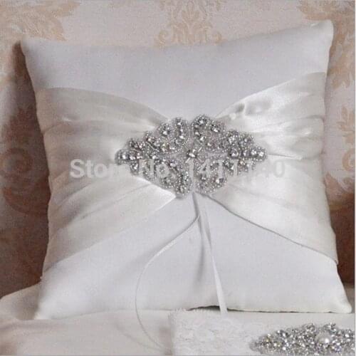 New arrived Beads crystal Ivory Satin Wedding Ring Pillow Wedding Decorations Stuff Accessories