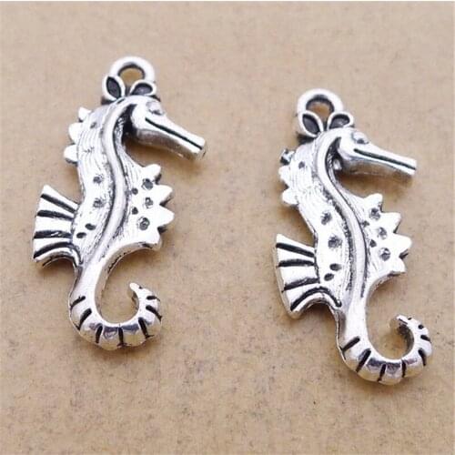 BULK 30 Zinc Alloy Beach Sea Horse Charms Nautical Themed Antique Silver Plated Jewlery Findings Accessories 14*28mm 2.1g