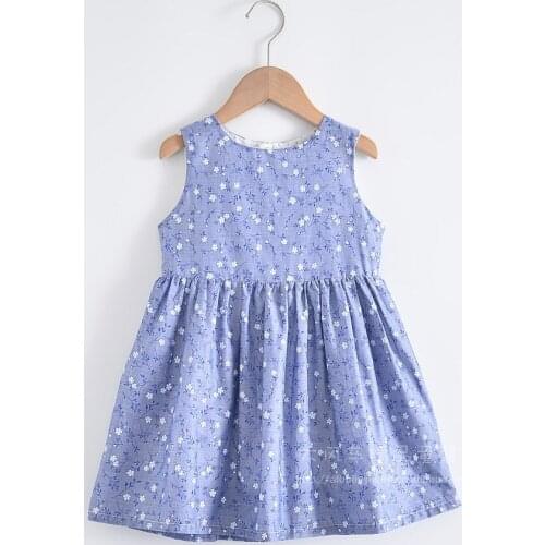 Wholesale summer girls blue flower dress children dresses
