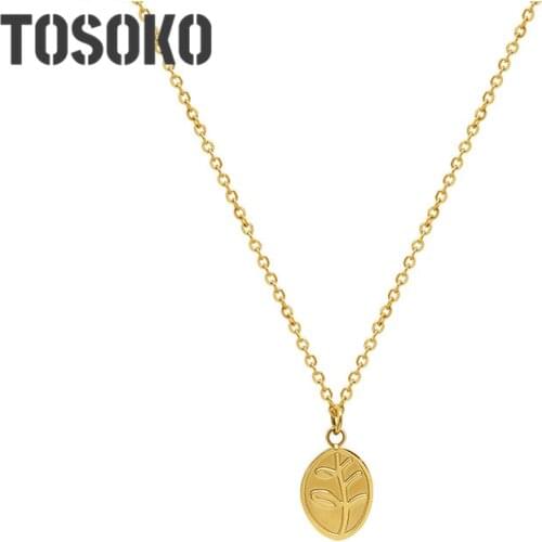 TOSOKO Stainless Steel Jewelry Leaf Pendant Necklace Ladys Sweet Clavicle Chain BSP986