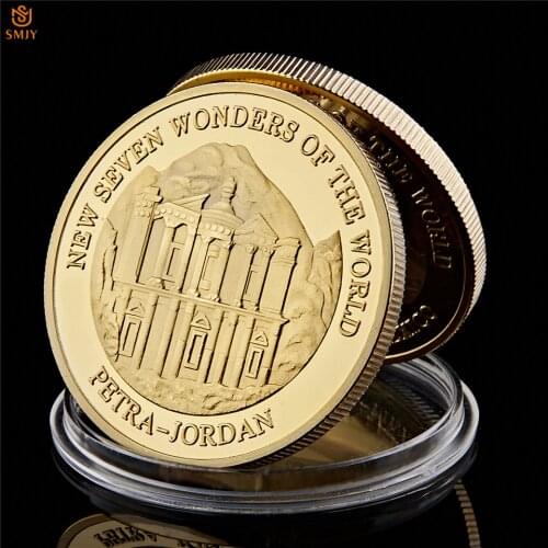2007 New Seven Wonders Of The World Petra Jordan Gold Plated Commemorative Coin With Protective Capsule For Gifts