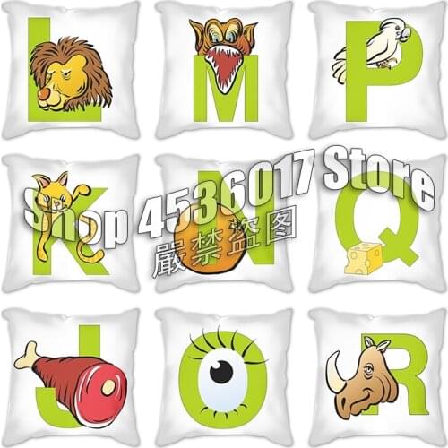 Letter Pillow Cover 45x45cm English Alphabet Cushion Cover Green Polyester Flower Printed Pillowcase For Sofa Home Kids Room