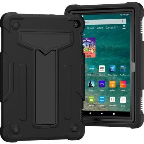 For Amazon Kindle Fire HD 8 Plus HD8 Hd 8 Hd8 2020 8.0 Inch Kids Safe Shockproof T-shaped Bracket Robot Silicone Case + FilmPen