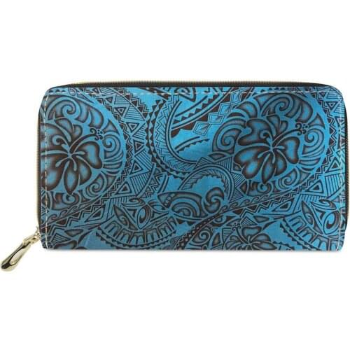 Promotion Gift Polynesian tribal style Women Clutch ID Card Money Coin Holder Long purse Zipper Party Leather Wallet custom