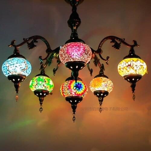 5-6 heads E14 Hand-inlaid glass mosaic lamp romantic cafe restaurant bar hotel Pendant light Mediterranean style Turkish Lamp