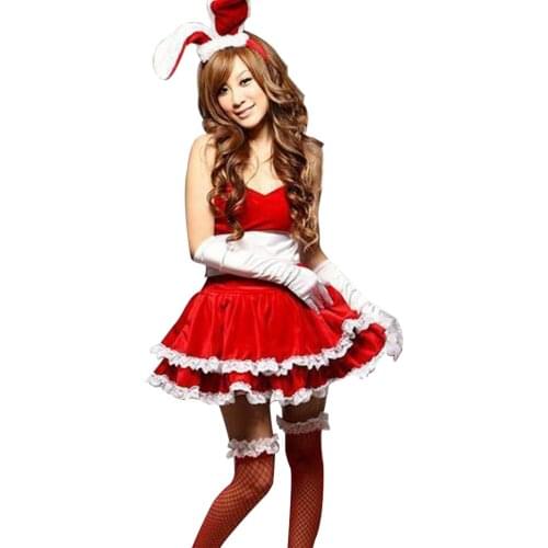 Sexy Bunny Girl Stage Costumes Christmas Performance Flannel Dress