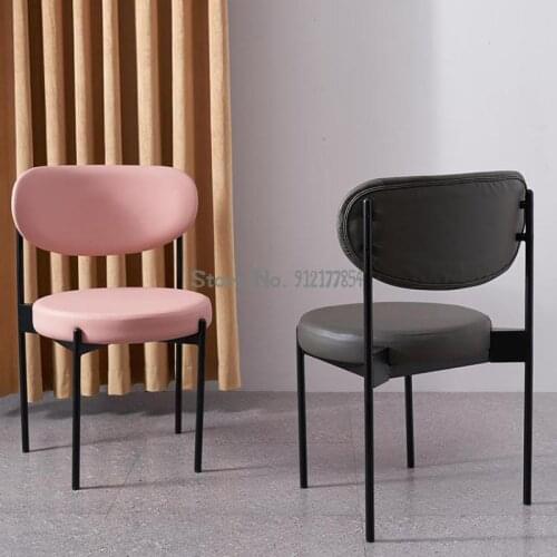 Nordic light luxury dining chair ins net red makeup nail leather chair backrest simple wrought iron sales office negotiation tab