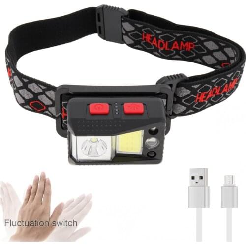 LED Inductive Headlamp Cob Strobe Headlight 2 Switch 15 Modes USB Rechargeable Headlight Built-in Battery