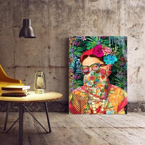 Street Graffiti Art Posters Wall Canvas Art Print on the Wall Fashion Girl with Glasses and Mask Painting for Living Room Decor