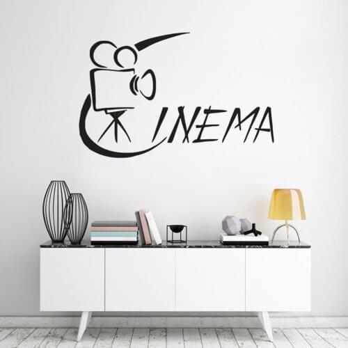Cinema Logo Wall Vinyl Stickers Creative Decoration For Film Theatre Movie Camera Design Vinyl Wall Decal Removable Poster AZ362