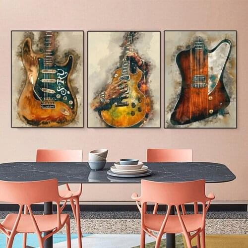Nordic Style Rock Guitar High Quality Graffiti Canvas Painting Wall Art Posters Prints Picture for Living Room Home Decoration