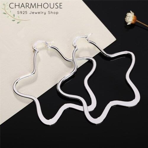 Silver 925 Big Hoop Earrings for Women Star Dangle Earing Brincos Oorbellen Fashion Jewelry Accessories Party Gifts Bijoux