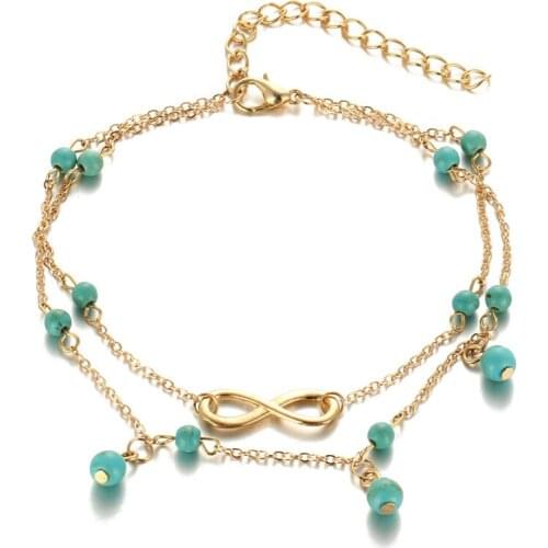 Dreamtop Vintage Zinc Alloy Anklets For Women Handmade Beads Number 8 Ankle Bracelet Foot Jewelry Boho Summer Ankle Chains H16