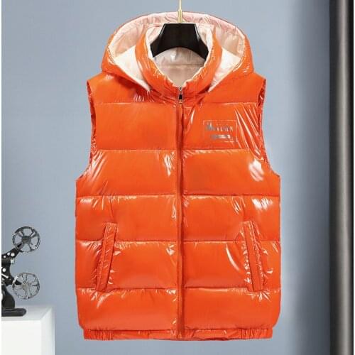 Women Winter Vests Hooded 2021 New Short Bright Color Vest Cotton Padded Jacket Sleeveless Female Winter Waistcoat Vest