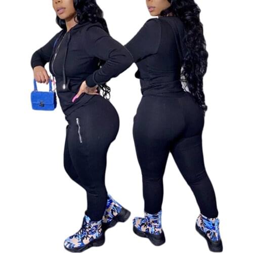 Women Casual Tracksuits 2 Piece Outfits Long Sleeve Loose Front Zipper Hoodie Sweatshirt +Pants With Pocket Zip Sportswear