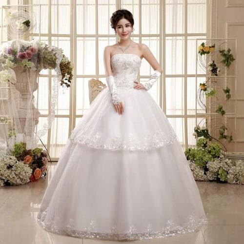 Sequins Flowers Wedding Dress Strapless Tiered Embroidery Floor-Length Sleeveless Lace Up Plus Size Wedding Gowns For Women G100