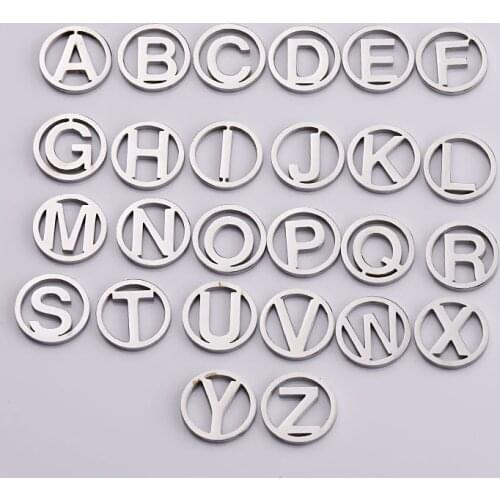 26pcs 12mm Gold Color Stainless Steel Letter A-Z Mirror Polished Hollow Round Letter Bead Alphabet Letters Charm DIY Handmade