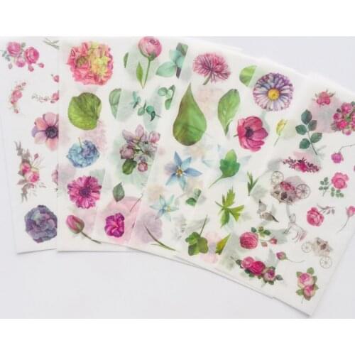 6 Sheets Attractive Garden of Flowers Lotus Decorative Adhesive Stickers