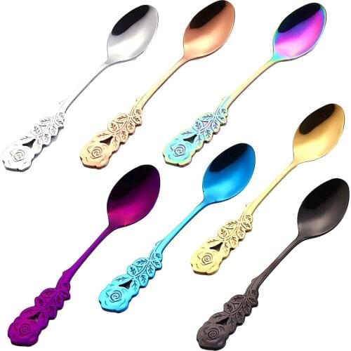 7pcs Rose Stainless Steel Spoon Coffee Teaspoons Tableware Suitable For Tea Ice Cream Dessert Iced Coffee Milkshakes Yogurt