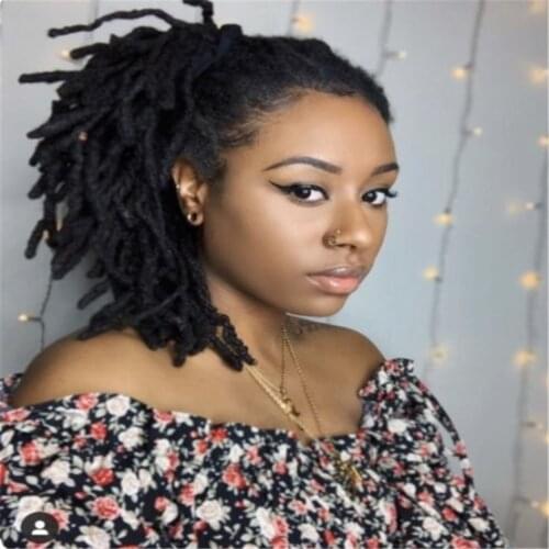 Beaudestiny Short Dreadlock Twist Wig For African Women Curly Short Black Synthetic Wig Faux Locs Crochet Braided Wigs
