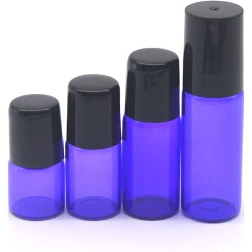Free Shipping 100pcs Purple-blue 1ml 2ml 3ml 5ml Perfume Sample Empty Glass Roller Bottle Essential Oil Roll-On Bottle