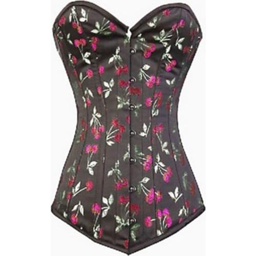 Free Shipping Women Sexy Satin Corset Vintage Floral Print Corset Top Bodyshaper Shapewear Waist Train Corset