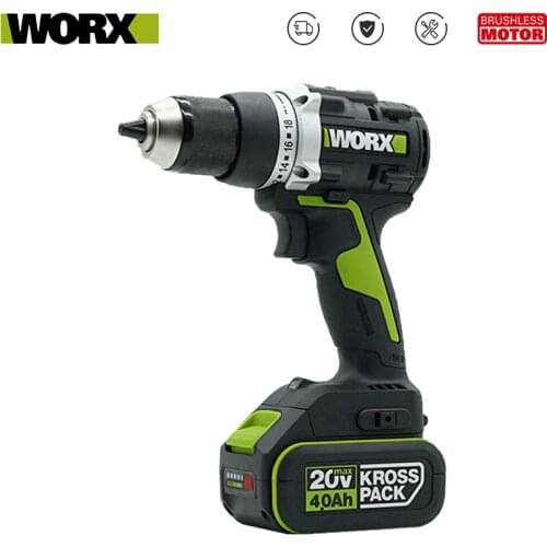WORX WU186 20V 60Nm Brushless Motor Cordless electric Drill Professional Tool With Rechargerable 2 battery and 1 charger