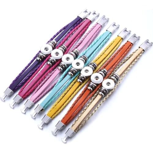 Snap Bracelet Vintage Handmade Braided Leather Bracelet Fit 18mm Snap Button DIY Jewelry Charm Bracelet For Men Women
