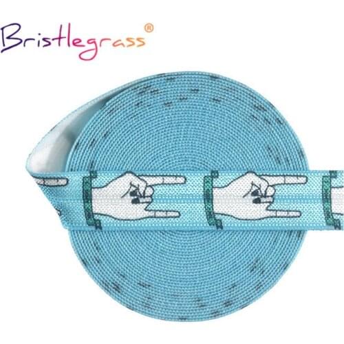 BRISTLEGRASS 2 5 10 Yard 5/8" 15mm Rock Gesture Print Foldover Elastic FOE Spandex Satin Band Tape Hair Tie Headband Sewing Trim