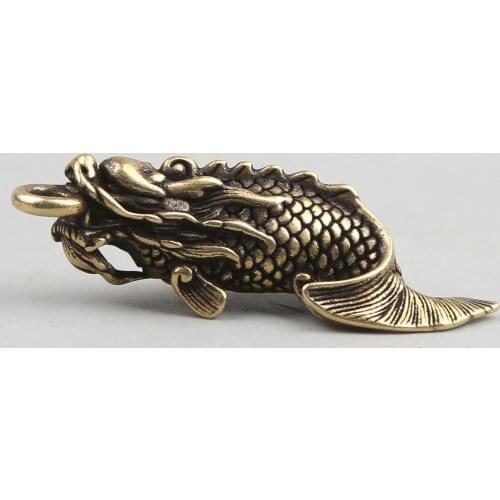 46MM/1.8" Collect Curio Rare Chinese Fengshui Bronze Exquisite Animal Auspicious Beast Dragon Fish Pendant Statue Statuary 18g