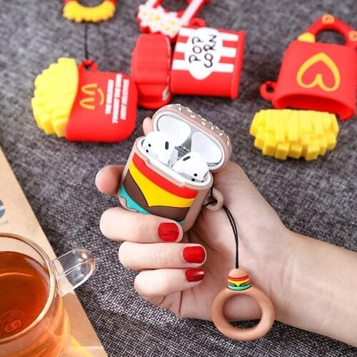 For AirPods Case Silicone Headphones Case Box Food Pattern Protective Cover for Apple Bluetooth Earphone Case with Ring Strap