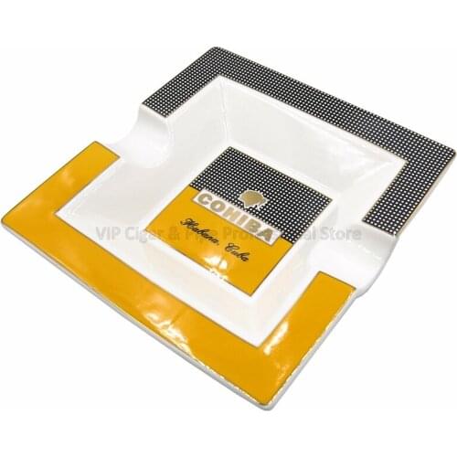 COHIBA Square Fine Ceramic Cigar Cigarette Ashtrays 2 Holder 1 Ash Slot Table Cigar Ash Tray Large Ashtray With Gift Box