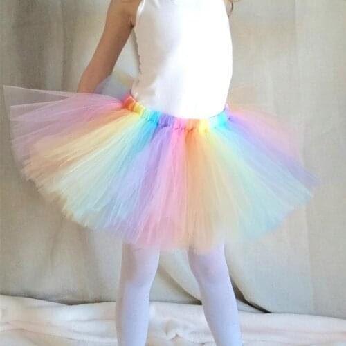 Girls Pastel Rainbow Fluffy Tutu Skirt Baby Birthday Party Tulle Skirt Kids School Dance Clothes Halloween Costume Newborn-12Y