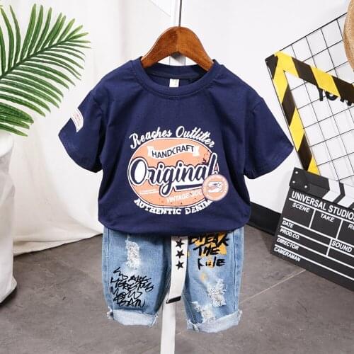2020 Summer Navy Baby Boy Children Denim Shorts Suit T-shirt Shorts Boys clothes Kids Printing Clothes 2-7
