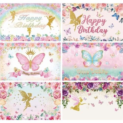 Yeele Flower Butterfly Girl Birthday Party Backdrop Crown Pink Background Baby Photographic Photography Photo Studio Photophone