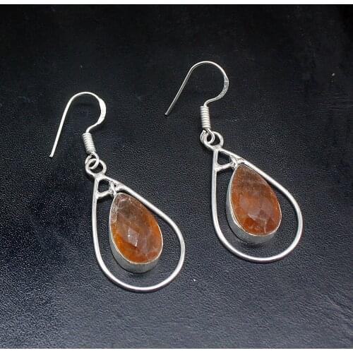 Gemstonefactory Big Promotion Single Unique 925 Silver Honey Topaz Perfect Women Ladies Gifts Dangle Drop Earrings 20212181