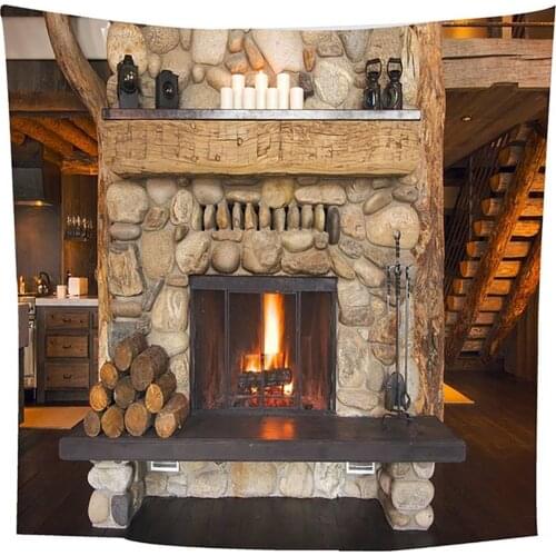 Tapestry Fireplace and Bookshelf Style Warm Feeling Beautiful Home Decoration Cool Polyester Thin Wall Hanging Cloth