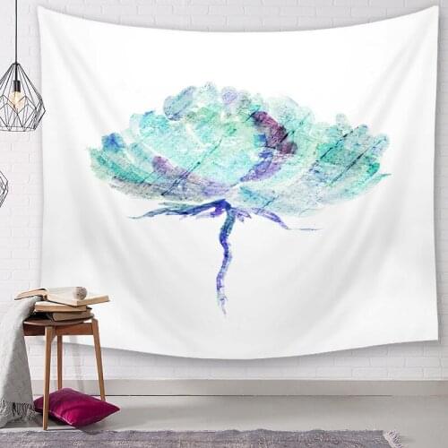 Cyan Lotus Flower White Tapestry for Livingroom Photography Wall Decor