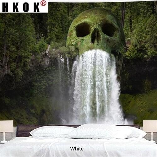 HKOK Natural Skull Waterfall Tapestry Wall Hanging Mural Background Wall Rugs Beach Towel Fabric Blanket Dorm Living Home Decor