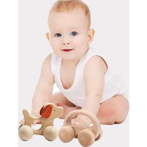 Organic Babies Grasping Montessori Toy, 1Pcs Puppy/ Pony/ Beech Car, Montessori Teething Toys Car