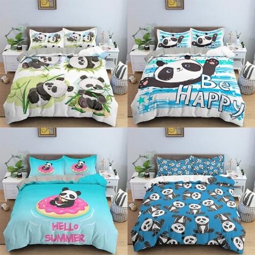 Cartoon Panda Pattern Bedding Sets Animal Duvet Cover Bedclothes Twin/Queen/King Size Quilt Cover For Kids Bedding
