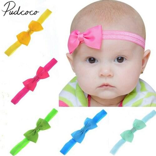2019 Brand New Baby Kids Girls Fashion Mini Ribbon Elastic Hair Bow Headbands Band Accessories Solid Candy Color Hair band Gift