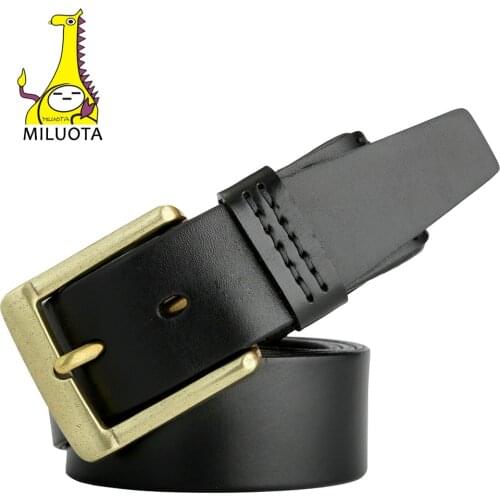 [MILUOTA] Cowhide 100% Gemuine Leather Belts for Men Fashion Copper Buckle Belt Brand Designer Man Jeans MU155