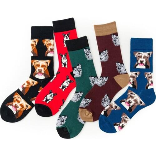 Animal Print Cute Socks Cotton Happy Men Socks New 2020 Autumn Winter Korean Style Women Cartoon Cotton Woman puppy Sock