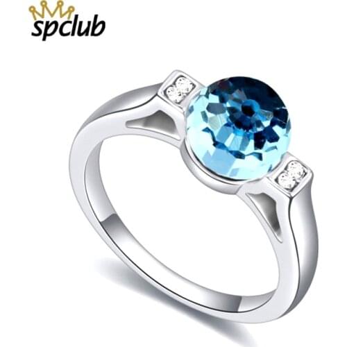 Fashion Design Silver Color Crystals from Swarovski Ball Rings For Women Romantic Ring Bague Femme Engagement Jewelry Gift