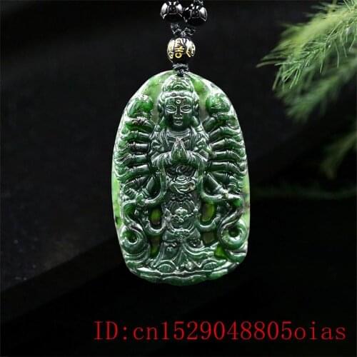 Jade Guanyin Pendant Necklace Chinese Natural Gifts Jewellery Amulet Fashion Carved Black Green Charm