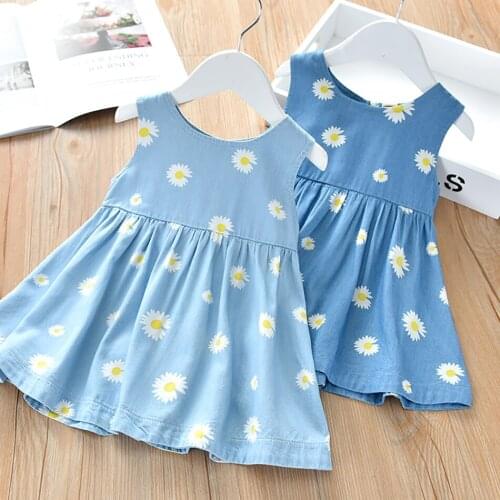 Toddler Girls Cowboy Jean Denim Dress Sleeveless Summer Clothing Elegant Princess Party Clothes Children Girls Gift Outfit