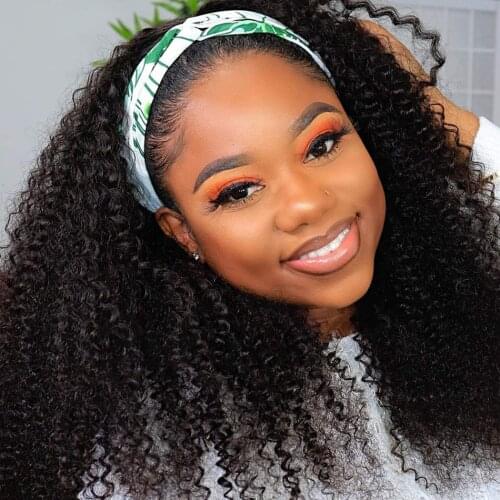 Curly Human Hair Wig Headband Wig Human Hair Wigs No Gel Glueless Remy Scarf Wig Kinky Curly Wig Malaysia Hair Wigs For Women